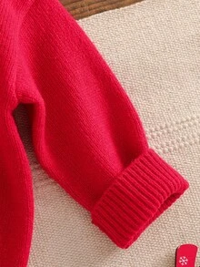 Sparklyn Áo len cổ tròn màu đỏ cho bé gái, dáng regular fit, tay dài, thích hợp mặc ở nhà và ngoài trời, mùa thu/đông, Giáng sinh, áo len gia đình, áo len bố và con gái, áo len in hình ông già Noel, áo len Giáng sinh, áo len dệt kim. - Đỏ - Xem 5