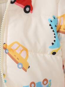 男婴汽车图案拉链绗缝连帽加厚外套，防风袖口，适合秋冬季休闲穿着，中性色，男婴适用 - 彩色 - 查看 7