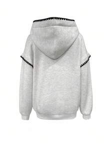 INAWLY B177：女式黑色绣花边运动衫 - 灰色 - 查看 2