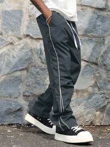 Manfinity Hypemode Men's Street Collegiate Style Pants, Fall - Dark Grey - View 3