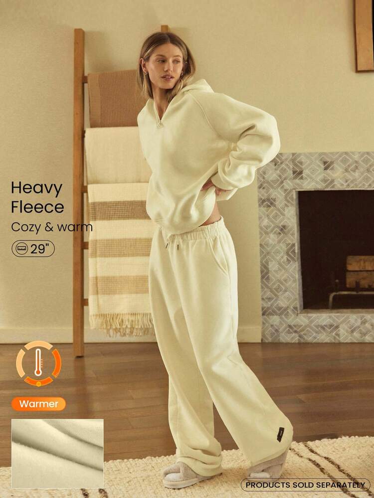 Heavyweight Fleece Oversized Fit Adjustable Drawstring Waist Basic Wide Leg Joggers With Side Pockets Daily Casual  Thermal Warm Winter