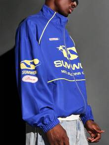 SUMWON Jachetă sport Moto Racing Club Racing Team, cu fermoar, stil retro, cu logo și detalii în dungi