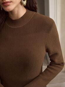 ZEYLAH 优雅圆领腰部收褶长款针织连衣裙，秋冬 - 紫色 - 查看 2