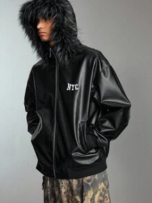 ROMWE MEN Street Life Áo khoác nam tay dài có túi khóa kéo phong cách đường phố thoải mái, rộng rãi - màu đen - Xem 7