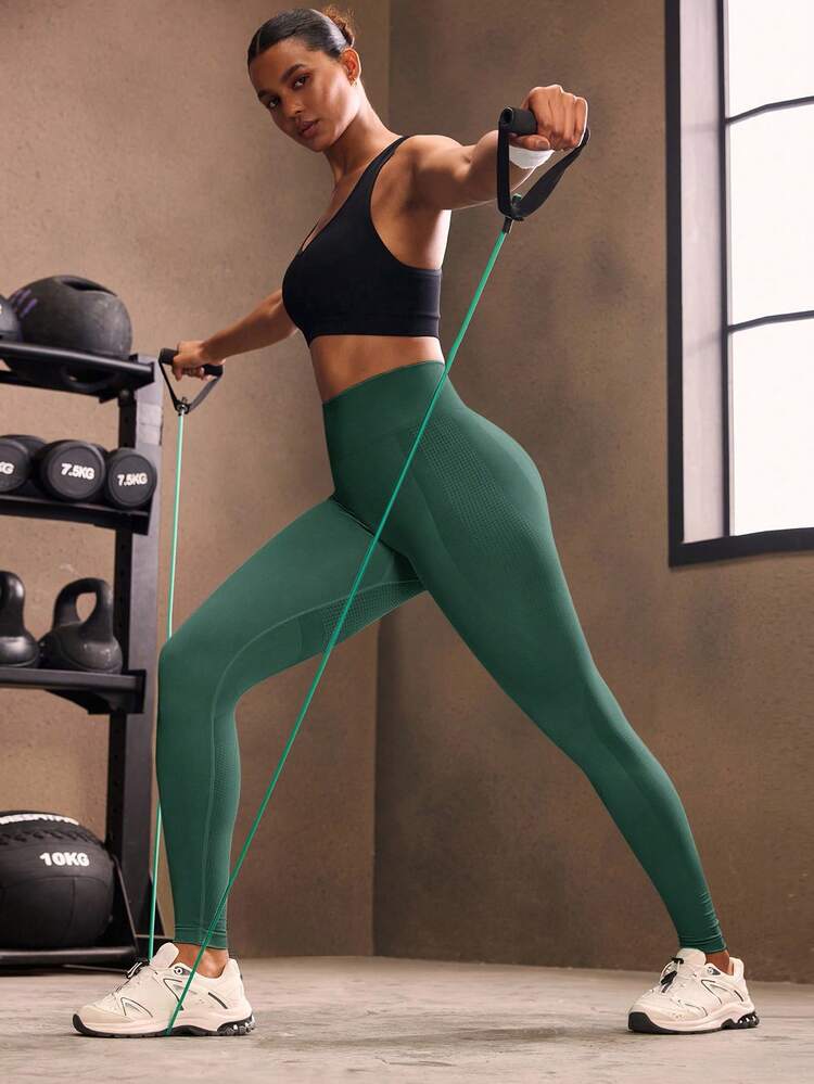 Powerista Seamless Wide Waistband Sports Leggings Yoga Women Pants - Dark Green - View 2