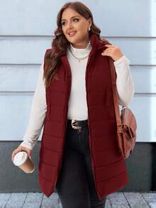 EMERY ROSE Chaleco acolchado con capucha y bolsillos, talla grande, liso - Rojo - Ver 5