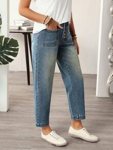 EMERY ROSE Women's Casual Washed Tapered Leg Jeans - Blue - View 4