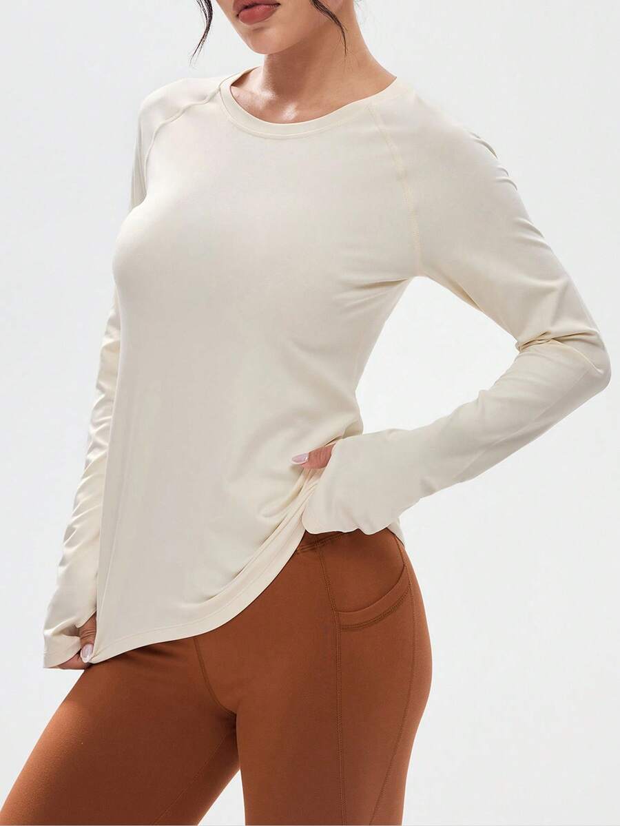 Activina 女式休闲纯色插肩袖运动白色长袖 T 恤，百搭