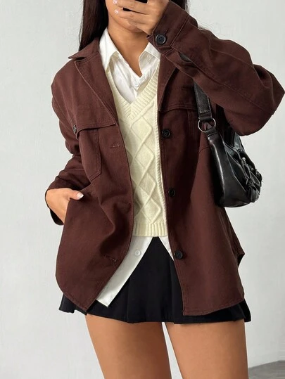 Jeanoix 女式纯色蝙蝠袖前扣宽松休闲牛仔夹克