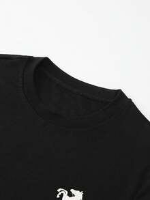 Jouncy 女式刺绣骑士图案圆领修身T恤 - 黑色 - 查看 4