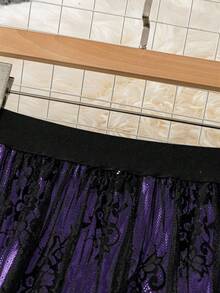 DreamSkyne 大码女式蕾丝拼布休闲百搭半身裙 - 紫色 - 查看 4