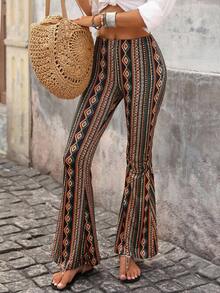 SHEIN VCAY Beach Summer Geo Print Flare Leg Boho Hippie Pants