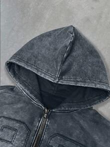 PAVTROS 男士字母图案连帽拉链长袖运动衫，秋季 - 深灰色 - 查看 4