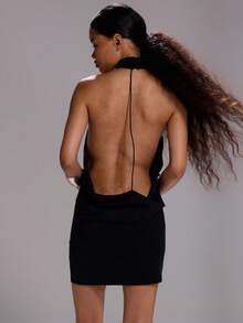 MUSERA 极致深V露背无袖迷你连衣裙，性感外出秋季优雅反乌托邦春夏度假风 - 黑色 - 查看 4