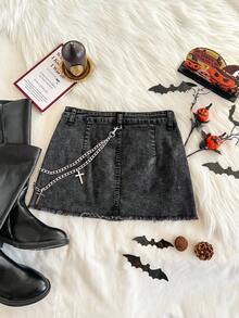 Attitoon Minifalda de mezclilla con estampado de color contrastante para mujer