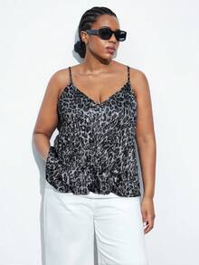 Maija Plus Size Leopard Print Camisole,Pink And Grey,Summer,Casual,Night Out Club Party Wear Women's Sleeveless Top,Elegant Business Casual Animal Cami - Multicolor - View 3