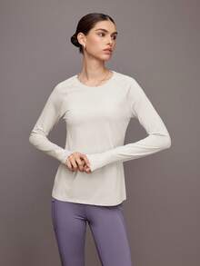 Activina 女式休闲纯色插肩袖运动白色长袖 T 恤，百搭