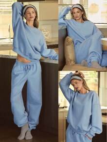 GLOWMODE Sweatshirt Tebal Bahan Fleece Ukuran Besar, Hangat dan Nyaman untuk Musim Dingin - Biru - View 6