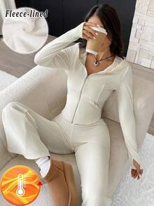 Serisse Kids Tween Girls Casual Minimalist Daily Outgoing Knitted Flannel Ribbed Hooded Zip-Up Pocket Fitted Long Sleeve Cardigan And Flared Pants Set, Autumn/Winter Fall,Suitable For Winter, Casual, Preppy, Cute & Casual & Vintage, Great For Autumn/Winter Casual, Daily Wear, School