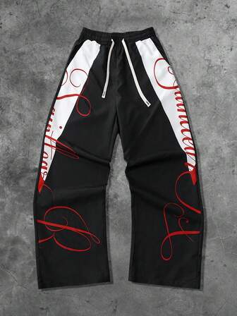 Street Life Pantalones rectos tejidos con estampado gráfico en inglés americano, para otoño, unisex