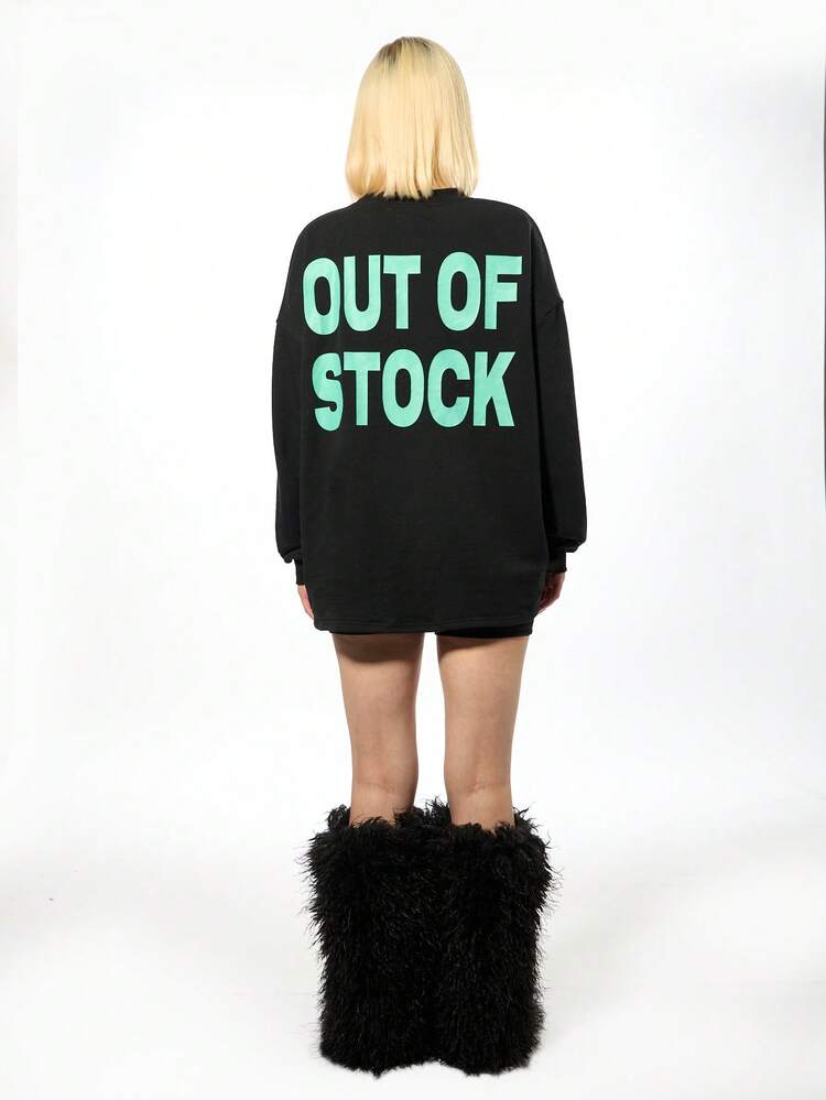 SUMWON Moletom Oversized de Algodão com Texto na Frente e Estampa nas Costas, Roupa de Descanso Casual de Manga Longa, Modelo Boyfriend, Streetwear de Inverno e Outono, Moletom com Mensagem Gráfica