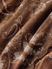 SHEIN MOD تنورة شبكية ذيل سمكة مطبوعة بطبعة الكاجو غير متماثلة وذات شق جانبي للنساء