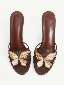 CUCCOO CHICEST 女士优雅蝴蝶结细高跟圆头凉鞋，浪漫黑色高跟凉鞋，适合茶会、约会、度假