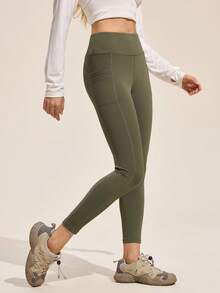 Easithlete Damen einfarbige Leggings mit hoher Taille und Taschen für den Lässig Outdoor Bereich