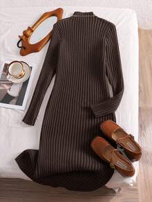 SHEIN Essnce Plus Size Stand Collar Fitted Casual Comfortable Stretchy Sweater Dress/Winter