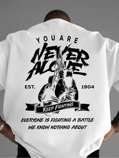 Manfinity Homme Plus Size Men's Slogan Print Round Neck Loose Casual Short Sleeve T-Shirt