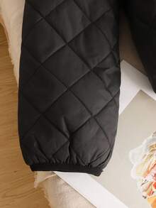 SHEIN Teen Girls' Black Thickened Thermal Lined Stand Collar Short Padded Coat