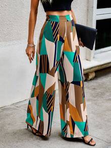 SHEIN Clasi High Waist Geo Print Wide Leg Trousers - Multicolor - View 1