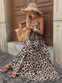 Brillora Vestido de tirantes de espalda con tira cruzada con estampado - Multicolor - Ver 4