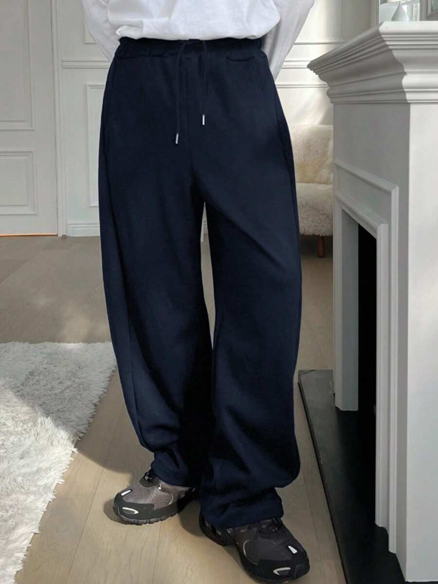 DAZY Men's Loose Drawstring Waist Sweatpants, Navy Blue, Autumn - Navy Blue - View 1