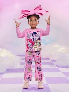 My Little Pony X SHEIN 少女可爱小马印花长袖T恤和裤子套装，秋季 - 彩色 - 查看 4