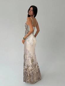 Aloruh 优雅印花杏色吊带长裙 - 粉色 - 查看 2