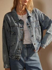 Écloséra Solid Dual Pocket Denim Jacket - Light Wash - View 7