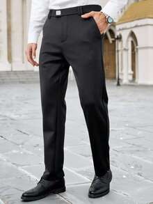 Calvornis 男士黑色商务休闲直筒西装裤，百搭又时尚 - 黑色 - 查看 4