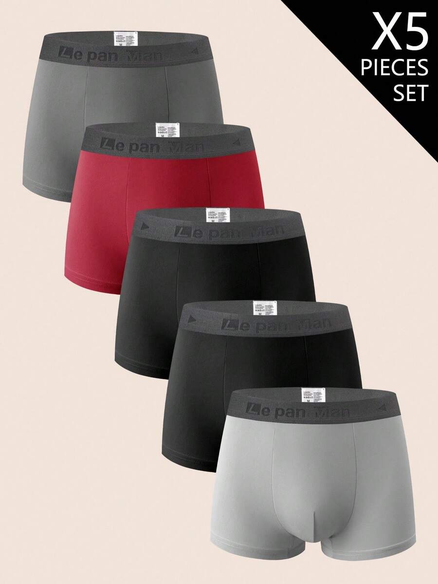 SHEIN paquete de 5 calzoncillos bóxer de unicolor con cintura con letras multicolor para hombres (suaves y cómodos) - Multicolor - Ver 1