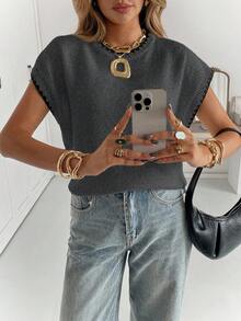 Siren Gaze Women's Casual Loose Knit Pullover With Dolman Sleeves, Autumn Summer - Dark Grey - View 4