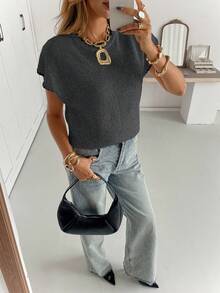 Siren Gaze Women's Casual Loose Knit Pullover With Dolman Sleeves, Autumn Summer - Dark Grey - View 7