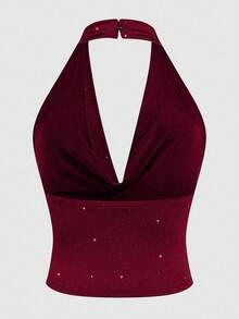 Flirla Elegant Sexy Halter Top And Loose Casual Pants 2 Pieces Set - Red - View 5
