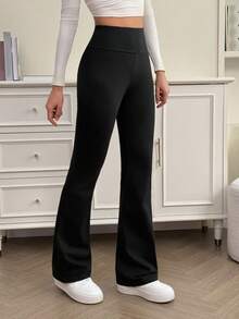 SHEIN Tall 女士高腰显瘦纯黑色休闲裤，适合夏季和秋季穿着，感恩节等场合，黑色休闲裤