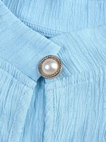 SOLERSUN Đầm nữ thời trang giản dị thanh lịch, cổ đứng phía trước cắt xẻ không tay, eo thắt nơ màu xanh - Màu xanh lam - Xem 4