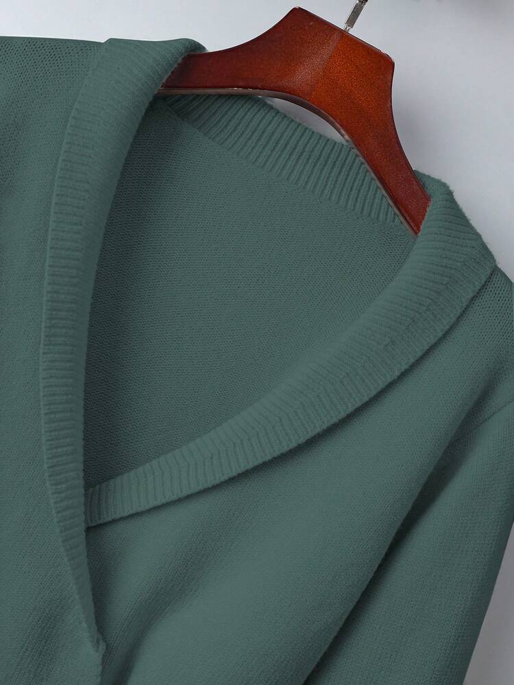 Franclia Áo len cardigan tay dài màu trơn thiết kế độc đáo dành cho nữ - màu xanh lá - Xem 4