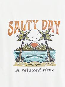 Open Phase STONE DISTRICT 男士休闲无袖背心，热带植物标语印花，适合春夏穿着 - 白色 - 查看 7