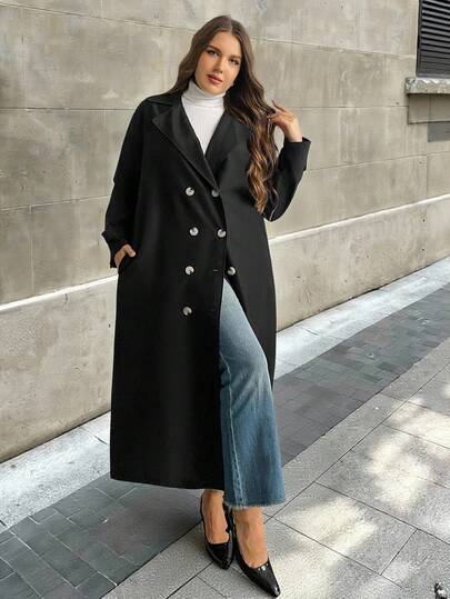 Firerie 秋季大码休闲纯色双排扣风衣