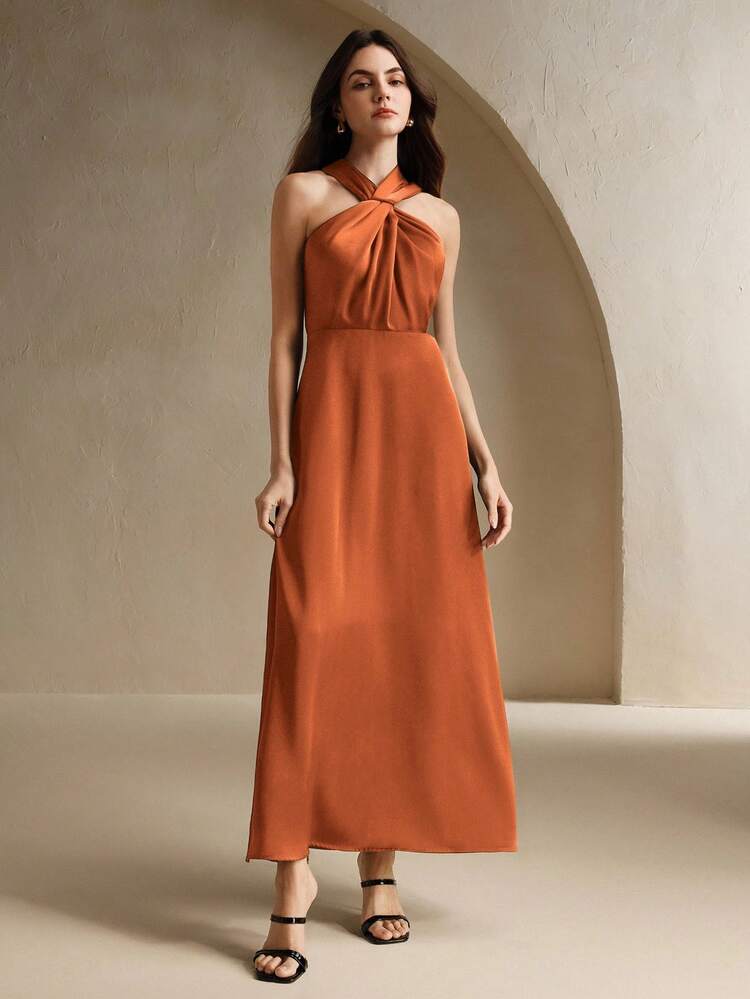 Vestido sin mangas con diseño de cruce, vestimenta elegante para resort urbano - Naranja - Añade 6
