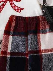 SHEIN Baby Bow Decor Top & Plaid Pants Set Fall Winter - Multicolor - View 6