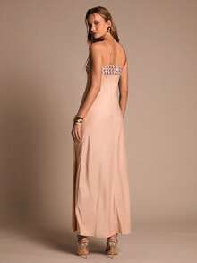 Glamine Women's Sequin Patchwork Color Block Dress, Elegant Party Gown - Champagne - View 2
